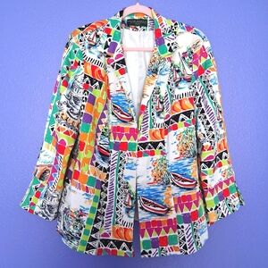 Vintage Harve Benard Woman Blazer Jacket Bold Colorful Nautical Sailboat Theme